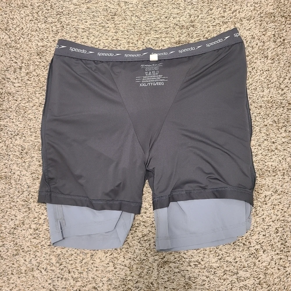 Mens Speedo Lined Gray and Black Swim Suit Board Shorts With Pockets Size XXL
